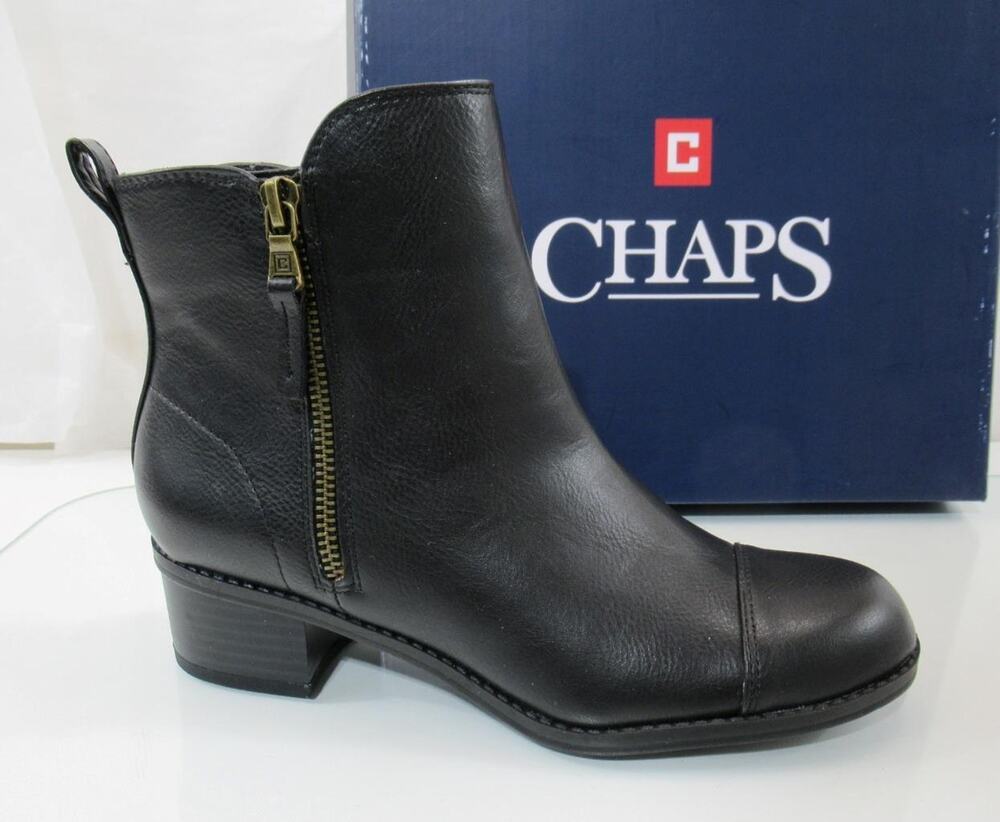Women's Shoes Chaps PAGE Ankle Boots Booties Double Zip Round Toe Black Size 6